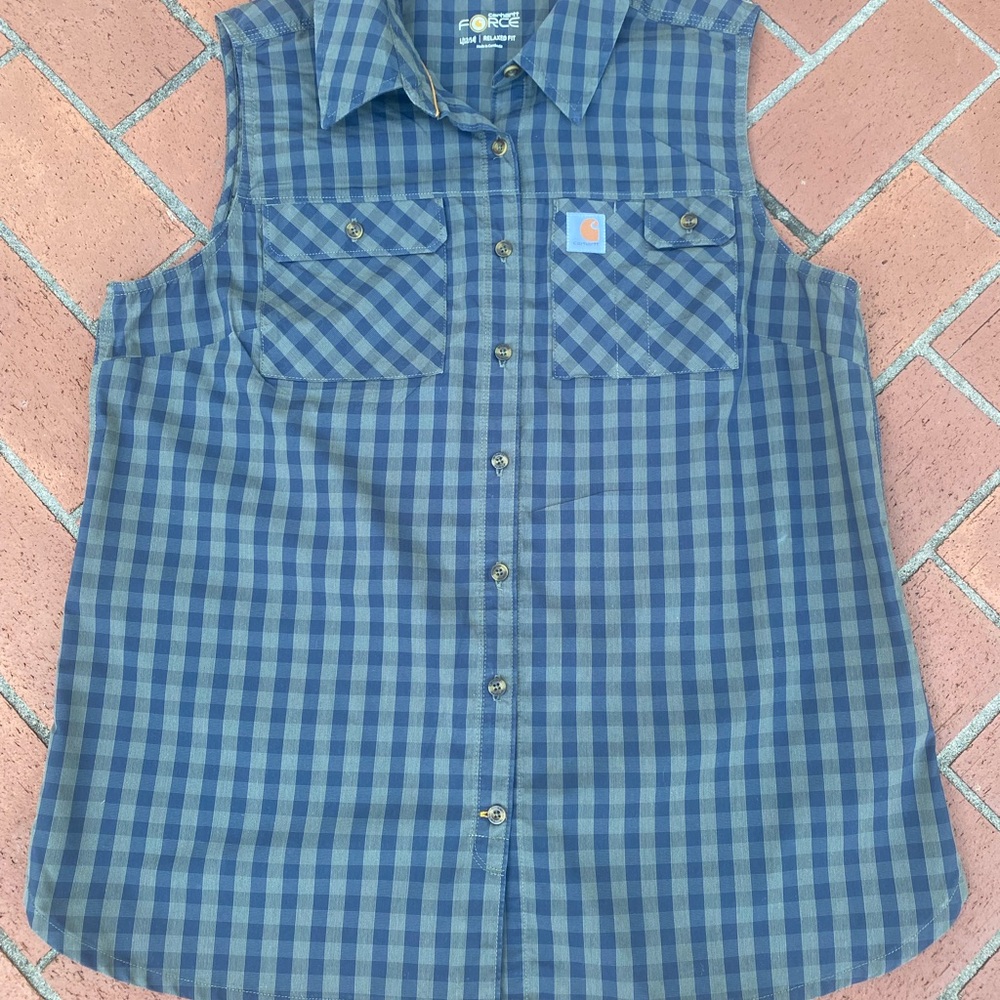 Carhartt Preppy Plaid Button Down Womens Shirt Casual Cotton